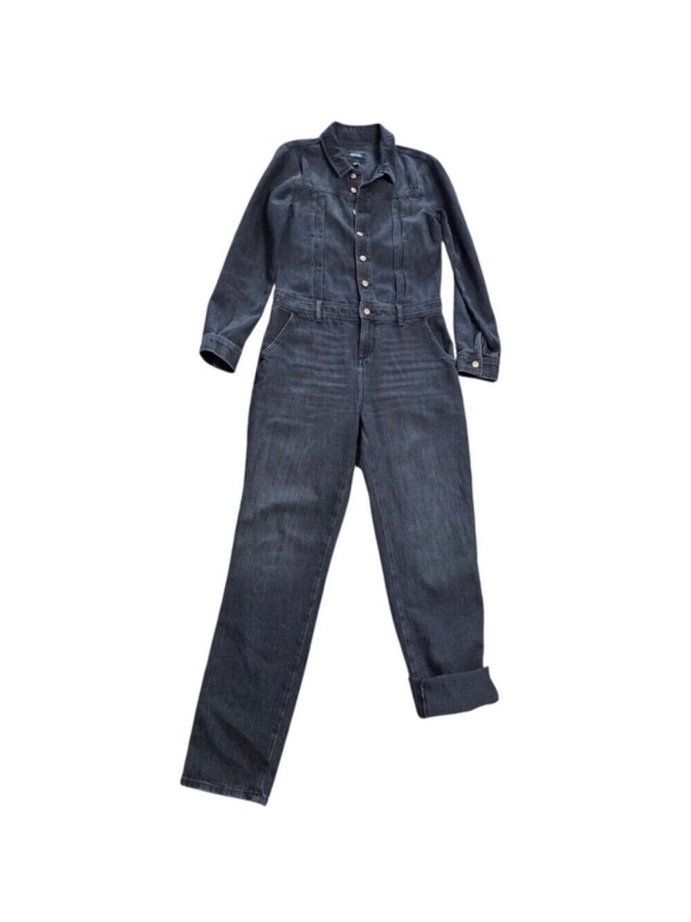Own Denim Boiler Suit Jumpsuit Washed Black Utility Button Coverall Size US 4